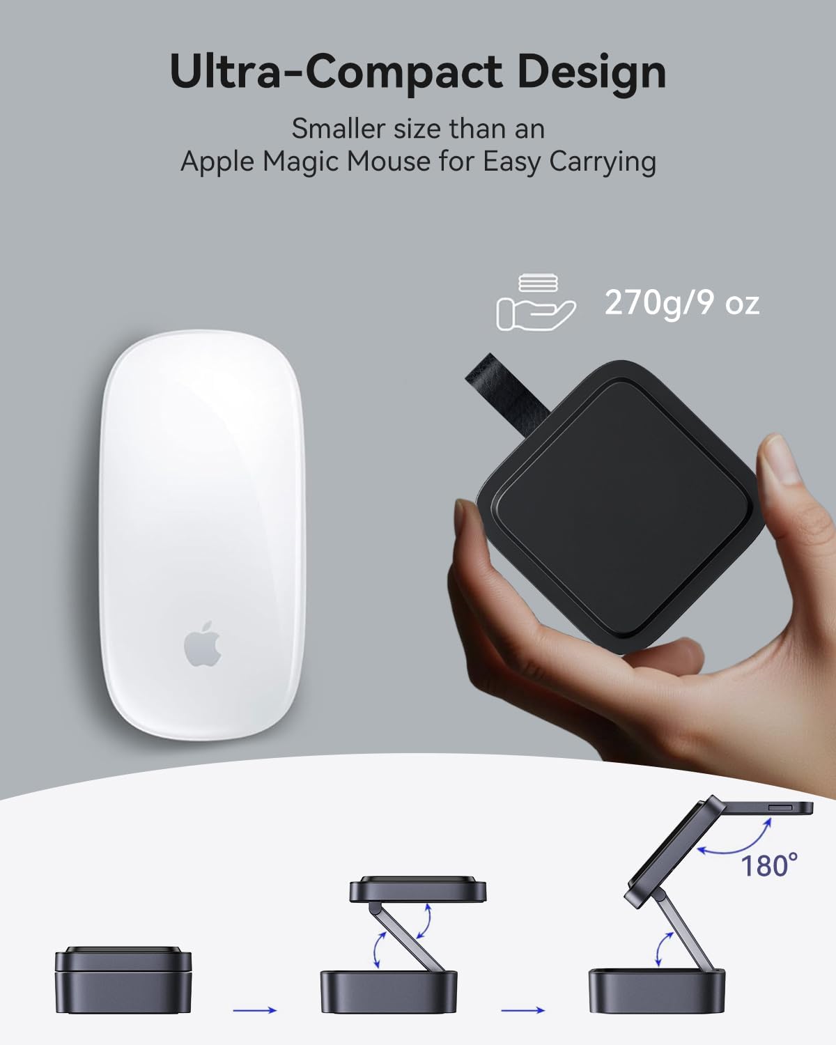 3 in 1 Wireless Charging Station for Apple Devices, Magnetic Foldable Travel Fast Charger Stand Compatible with Magsafe for Iphone 17E/Air/17/16/15/14/13/12 Series, Apple Watch & Airpods Pro/4/3/2