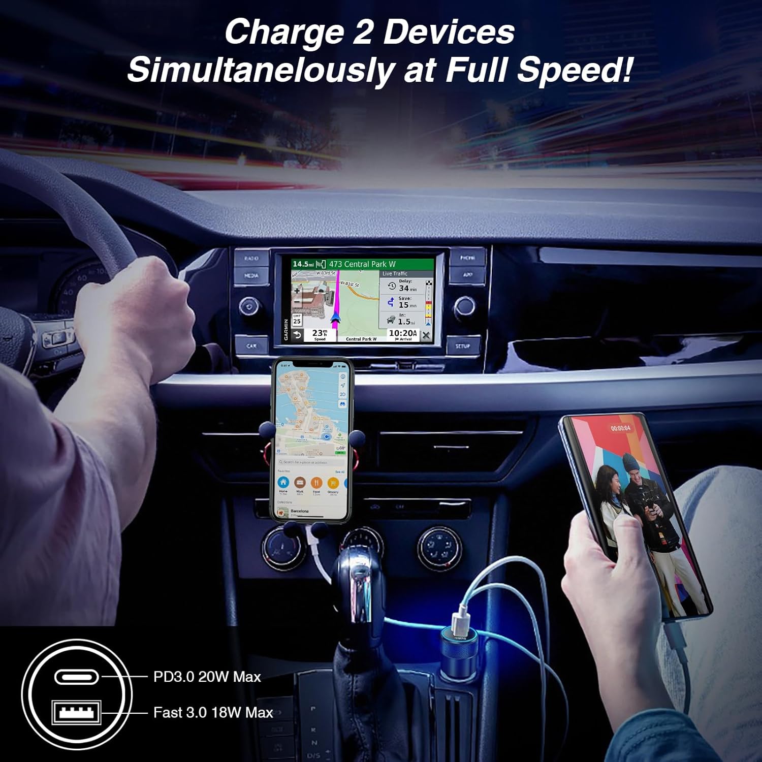2-Pack Car Charger, 38W Dual Ports USB-C+USB-A Car Charger Adapter 12V USB C Fast Charging Cigarette Lighter Adapter for Iphone16E 16 15 Samsung S24, Pixel Cargador Para Carro Phone Plug
